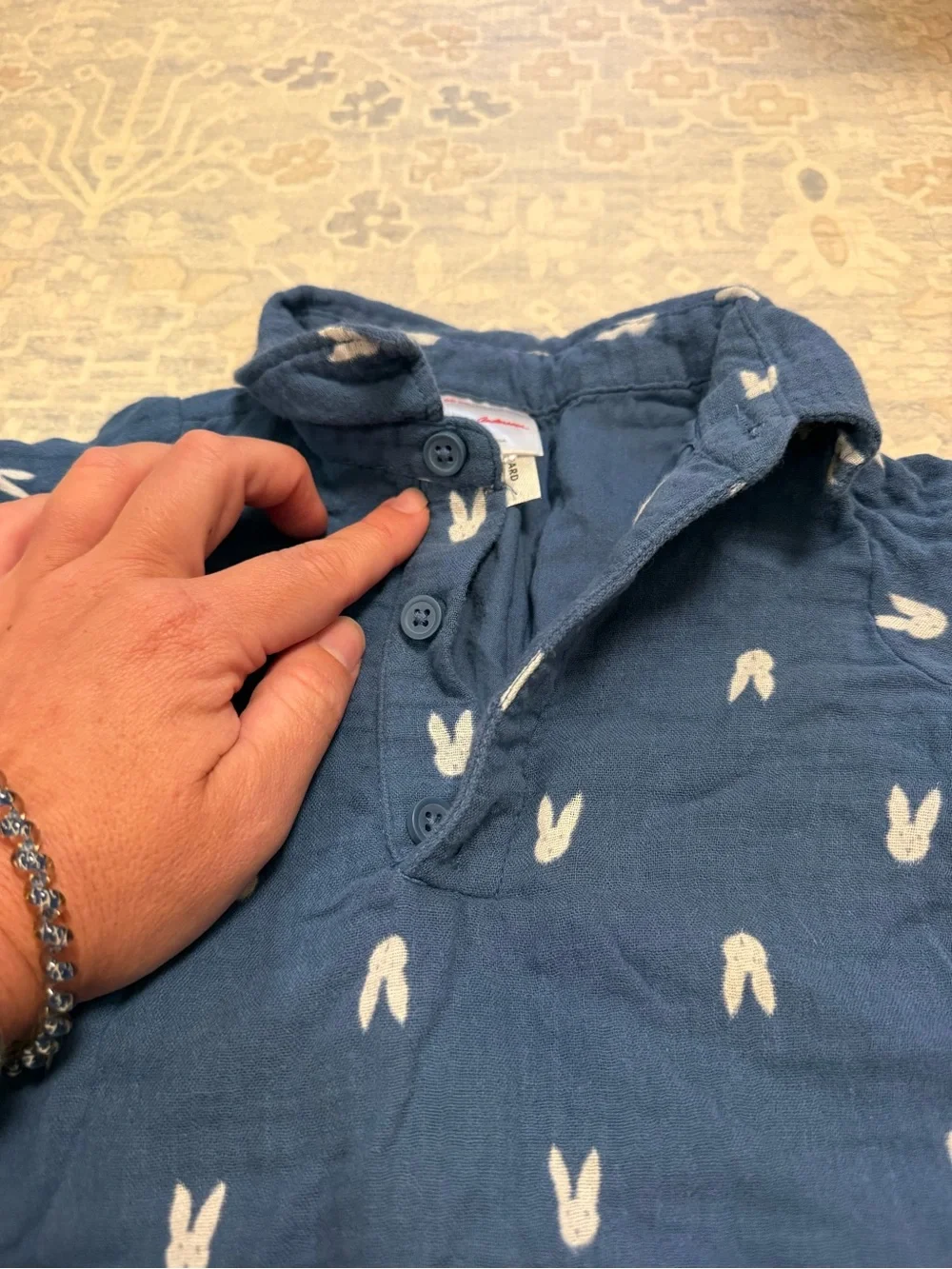 Hanna Andersson Blue Bunny-Print Short Sleeve One-Piece